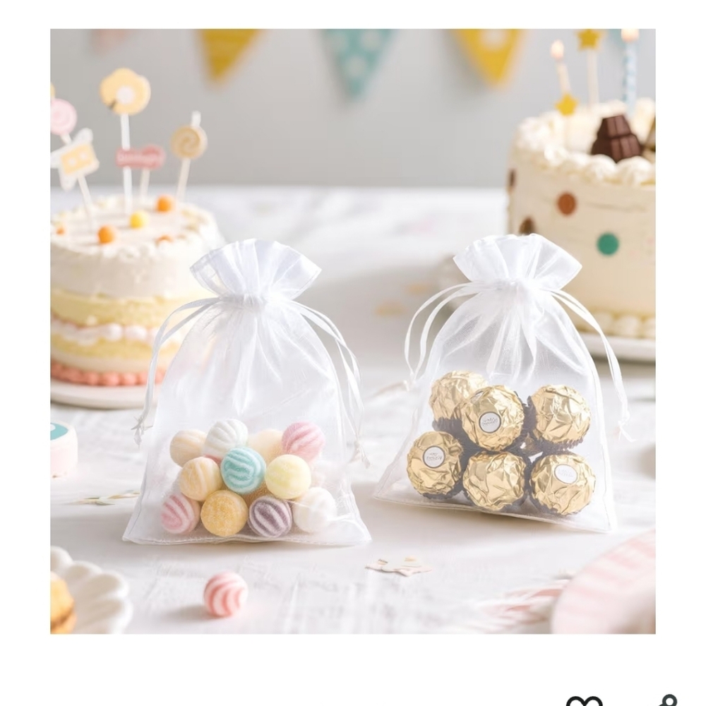 20 White Oragnza Bags 4x6 In - Drawstring Organza Bags, Sheer Mesh